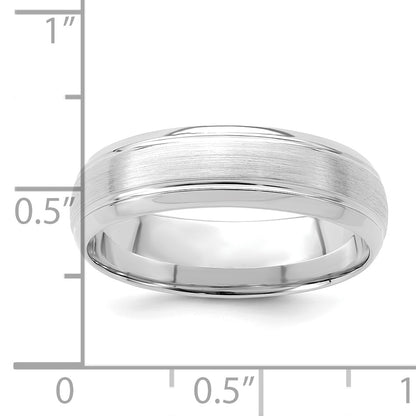 14K White Gold 6mm Lightweight Comfort Fit Brushed Satin Line Edge Wedding Band