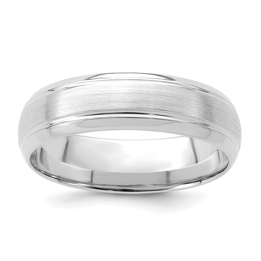 14K White Gold 6mm Standard Weight Comfort Fit Brushed Satin Line Edge Wedding Band