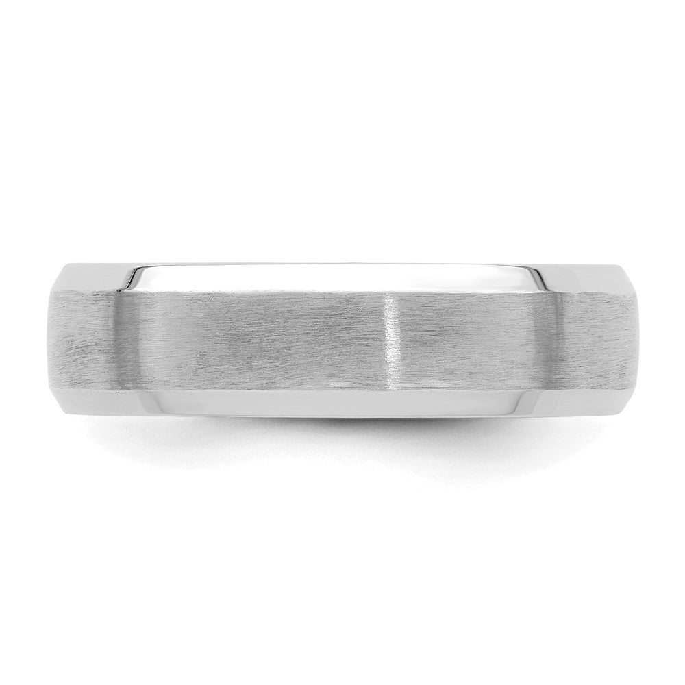 14K White Gold 6mm Heavyweight Comfort Fit Brushed Satin With Polished Beveled Edge Wedding Band