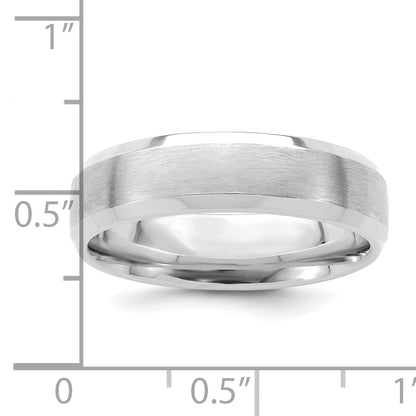 14K White Gold 6mm Heavyweight Comfort Fit Brushed Satin With Polished Beveled Edge Wedding Band