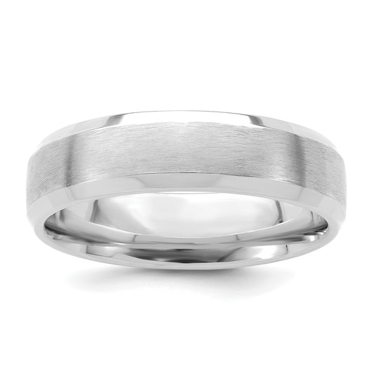 14K White Gold 6mm Heavyweight Comfort Fit Brushed Satin With Polished Beveled Edge Wedding Band
