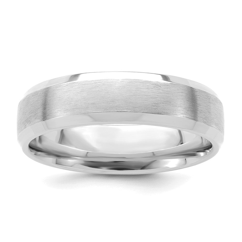 14K White Gold 6mm Heavyweight Comfort Fit Brushed Satin With Polished Beveled Edge Wedding Band