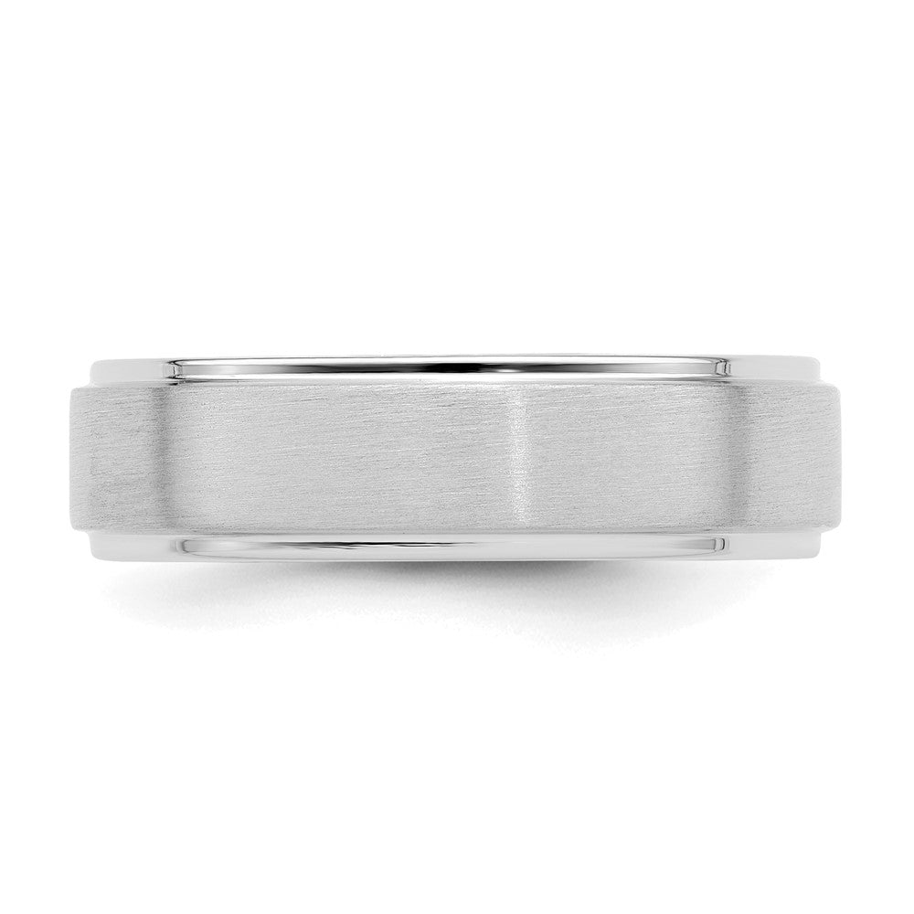 14K White Gold 6mm Heavyweight Comfort Fit Brushed Satin/Polished Stepped Edge Wedding Band