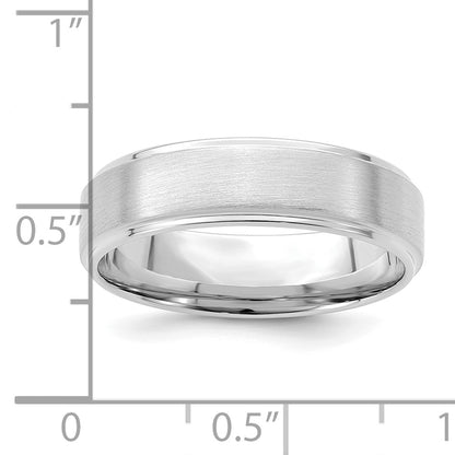 14K White Gold 6mm Standard Weight Comfort Fit Brushed Satin/Polished Stepped Edge Wedding Band