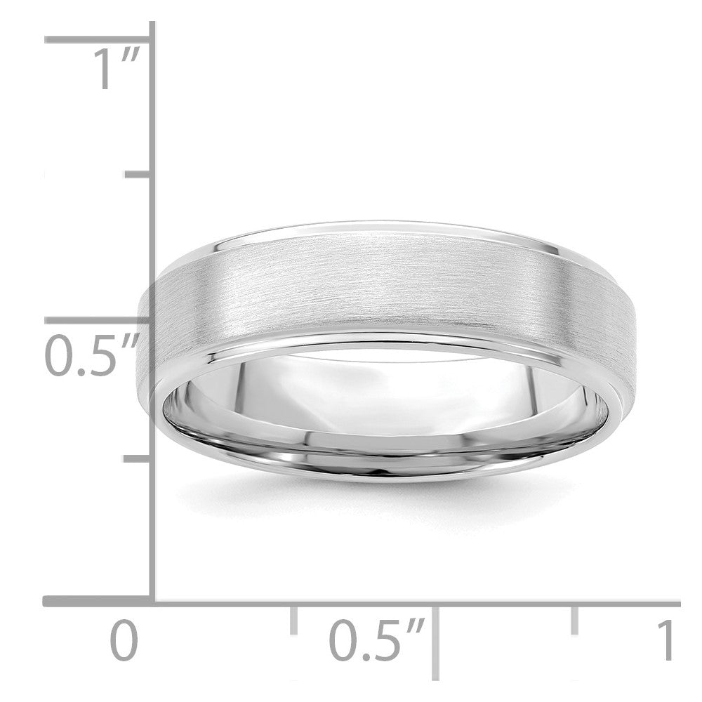 14K White Gold 6mm Heavyweight Comfort Fit Brushed Satin/Polished Stepped Edge Wedding Band