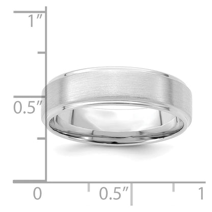 14K White Gold 6mm Heavyweight Comfort Fit Brushed Satin/Polished Stepped Edge Wedding Band