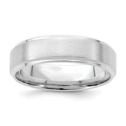 14K White Gold 6mm Standard Weight Comfort Fit Brushed Satin/Polished Stepped Edge Wedding Band