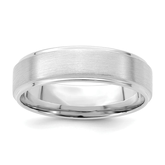 14K White Gold 6mm Standard Weight Comfort Fit Brushed Satin/Polished Stepped Edge Wedding Band