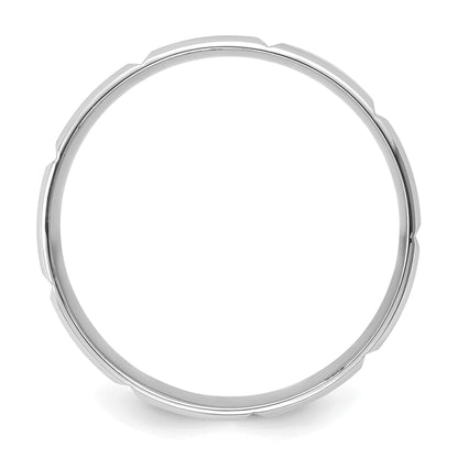 14K White Gold 6mm Heavyweight Comfort Fit Brushed/Polished Beveled Edge With Vertical Lines Wedding Band