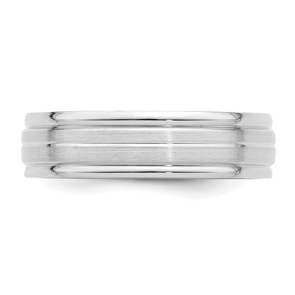 14K White Gold 6mm Standard Weight Comfort Fit Brushed Satin With Center Line Fancy Wedding Band