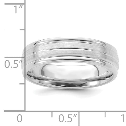 14K White Gold 6mm Lightweight Comfort Fit Brushed Satin With Center Line Fancy Wedding Band