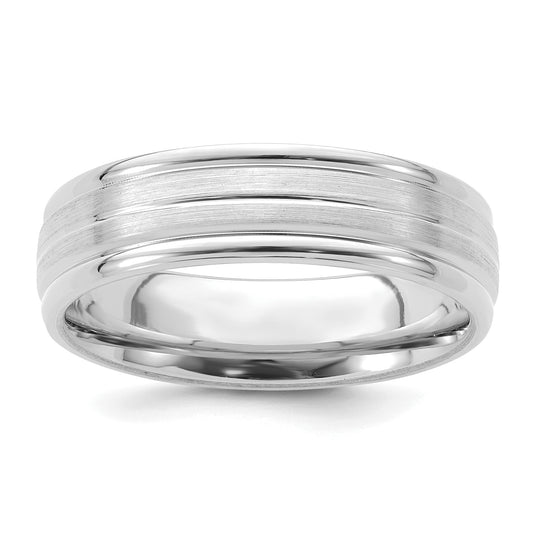 14K White Gold 6mm Standard Weight Comfort Fit Brushed Satin With Center Line Fancy Wedding Band