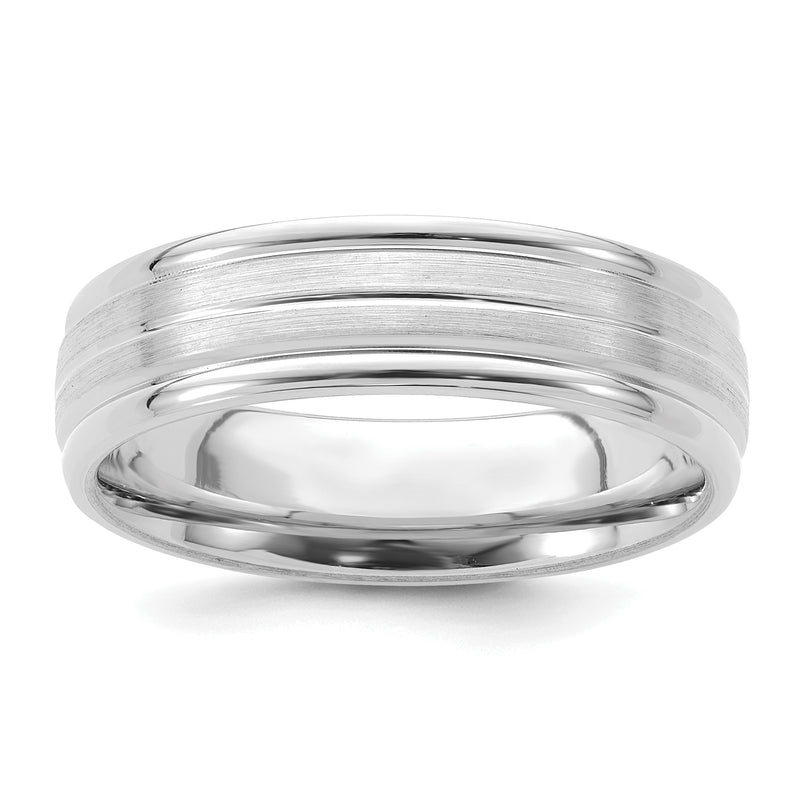 14K White Gold 6mm Heavyweight Comfort Fit Brushed Satin With Center Line Fancy Wedding Band