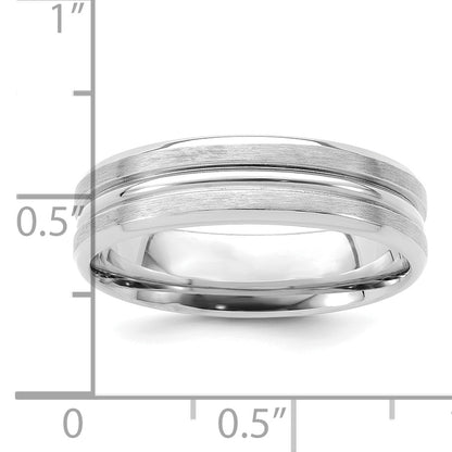 14K White Gold 6mm Lightweight Comfort Fit Brushed Satin With Center Groove Wedding Band