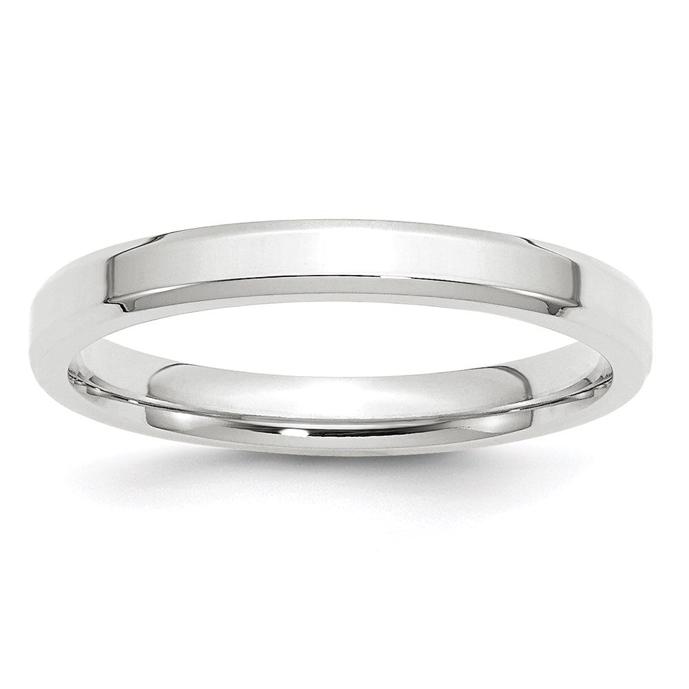 18k White Gold 3mm Beveled Edge Comfort Fit Wedding Band Ring