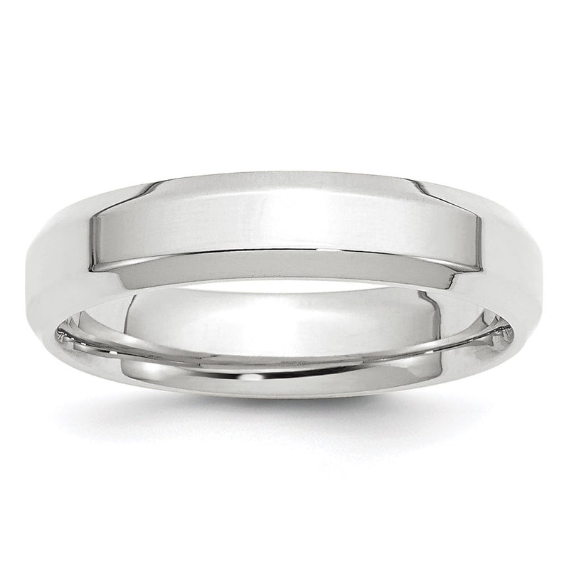 14k White Gold 5mm Beveled Edge Comfort Fit Wedding Band Ring