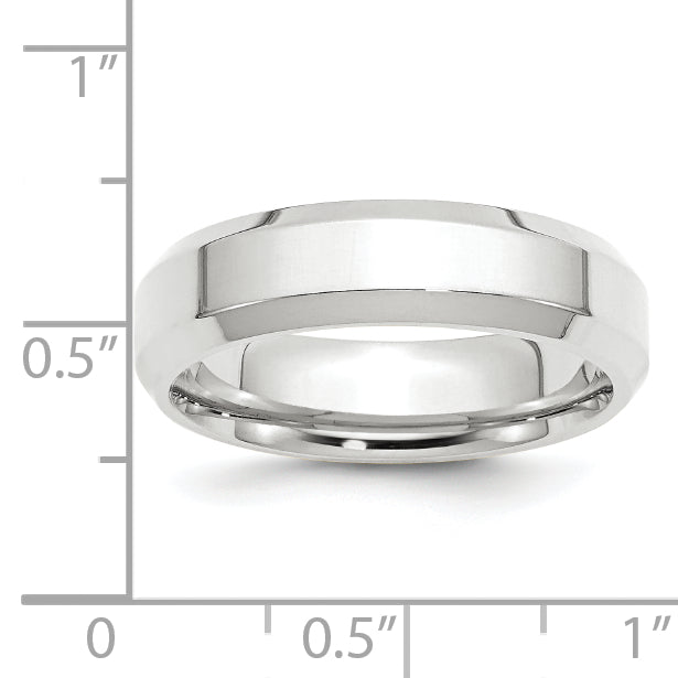 Solid 14K White Gold 6mm Bevel Edge Comfort Fit Men's/Women's Wedding Band Ring Size 6