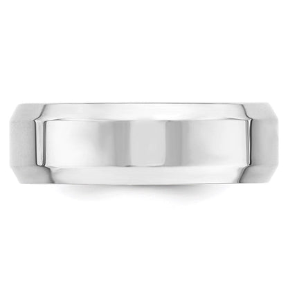 18k White Gold 7mm Beveled Edge Comfort Fit Wedding Band Ring