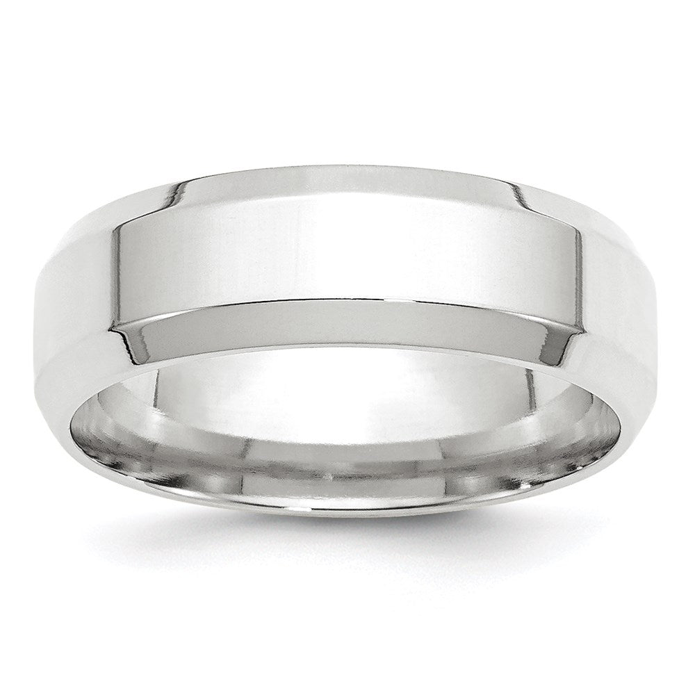 18k White Gold 7mm Beveled Edge Comfort Fit Wedding Band Ring