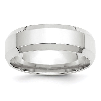 18k White Gold 7mm Beveled Edge Comfort Fit Wedding Band Ring