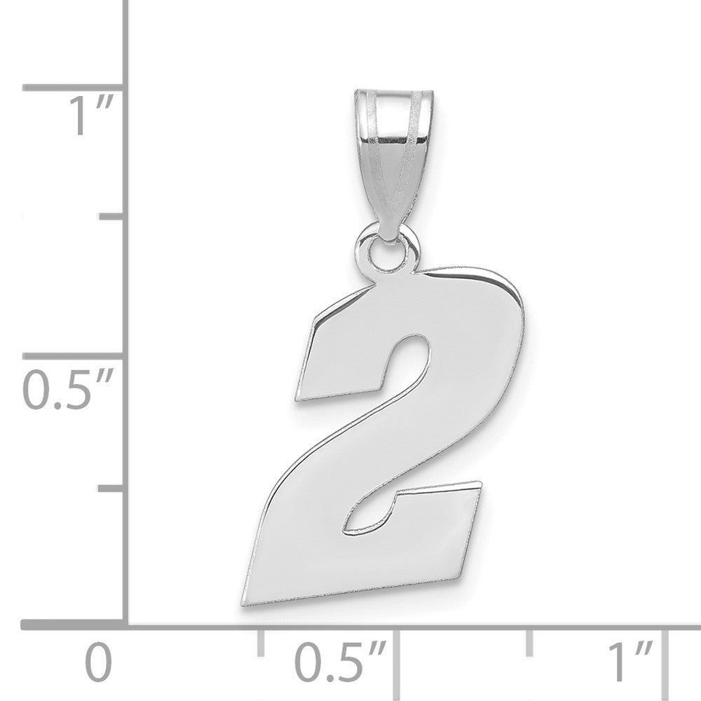 14K White Gold Polished Block Number 2 Pendant