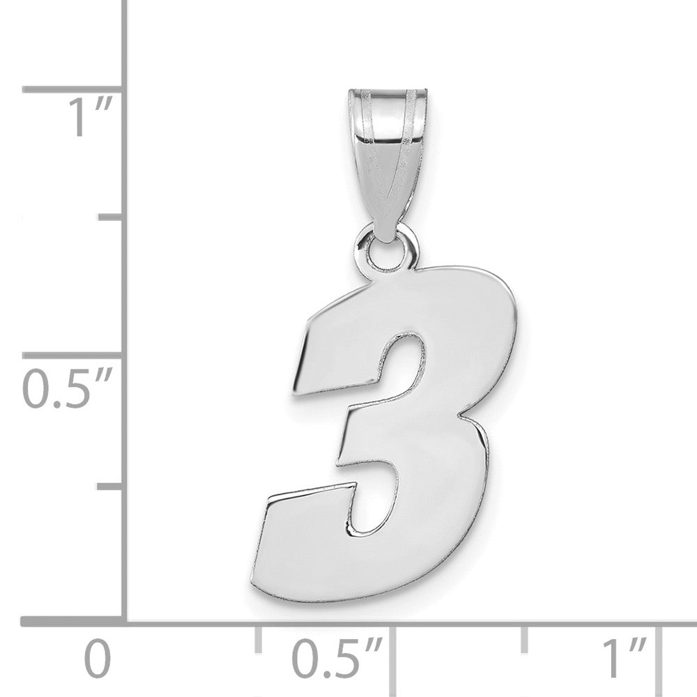 14K White Gold Polished Block Number 3 Pendant