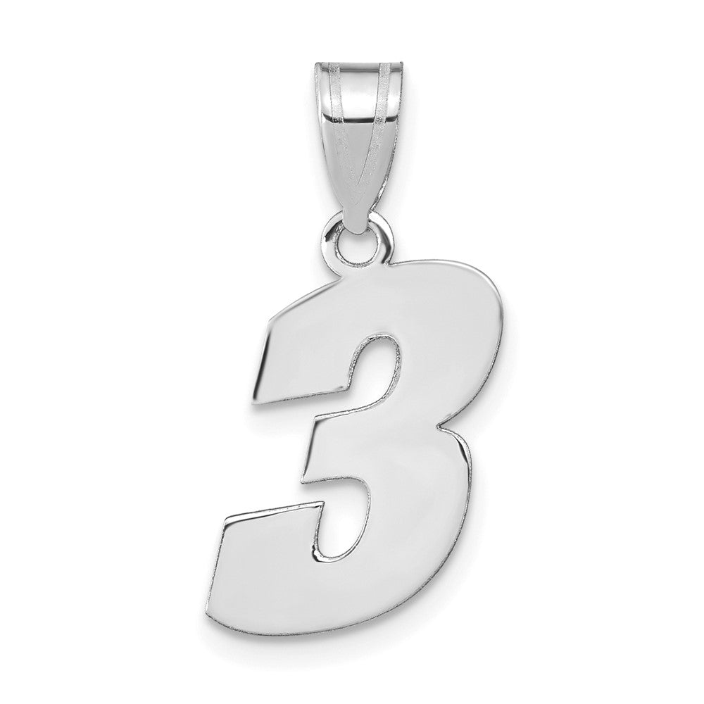 14K White Gold Polished Block Number 3 Pendant