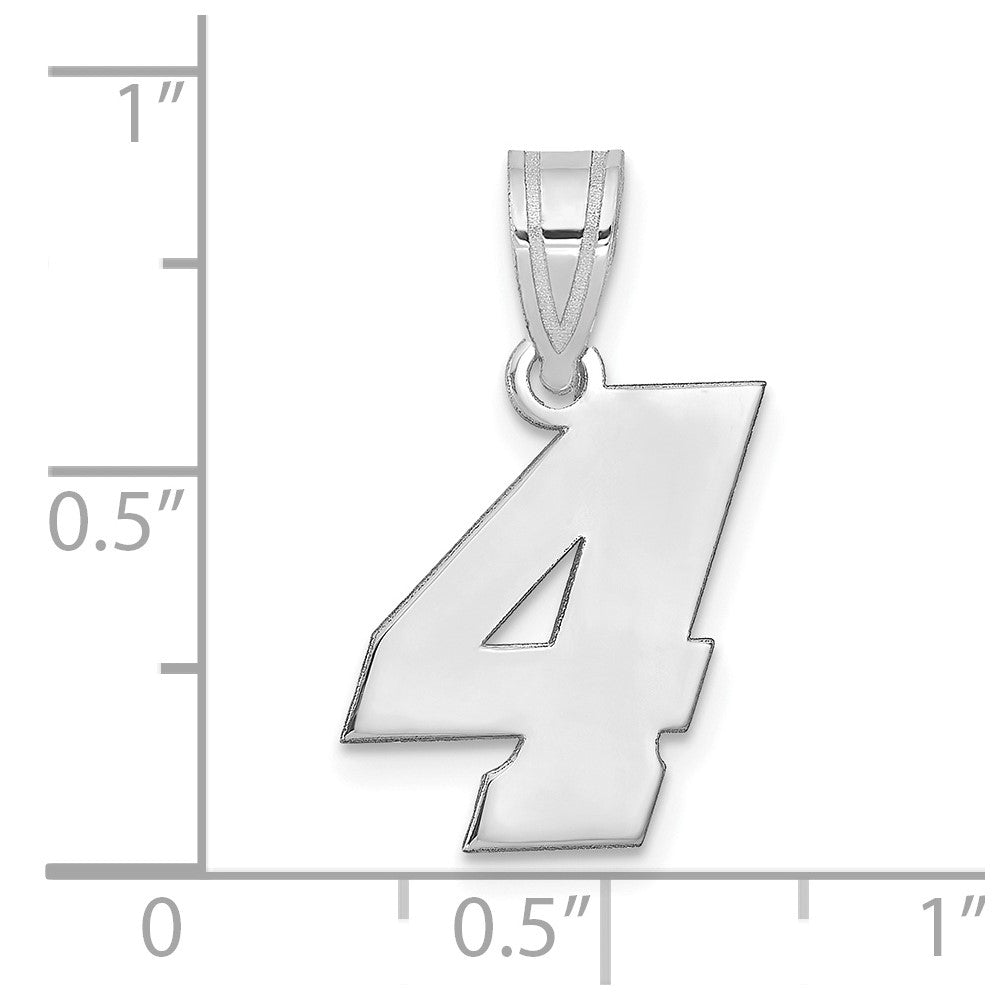14K White Gold Polished Block Number 4 Pendant