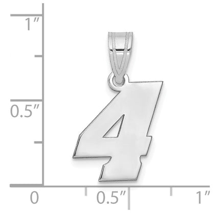 14K White Gold Polished Block Number 4 Pendant