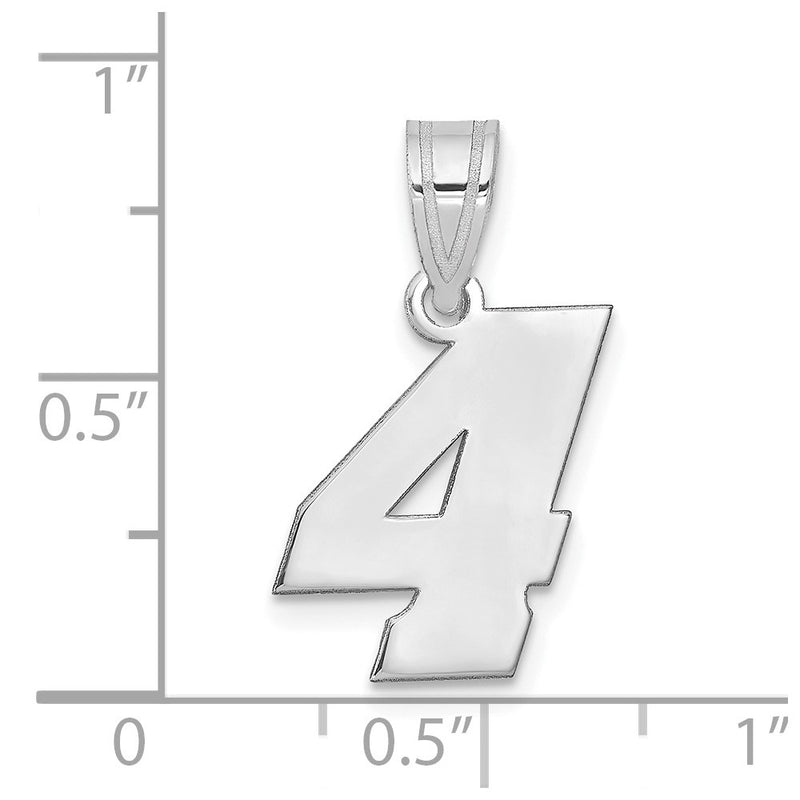 14K White Gold Polished Block Number 4 Pendant