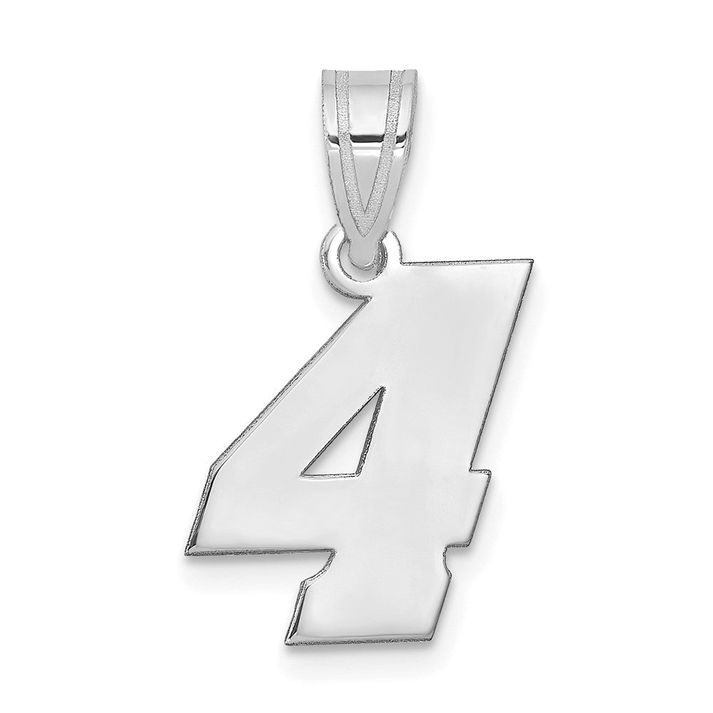 14K White Gold Polished Block Number 4 Pendant