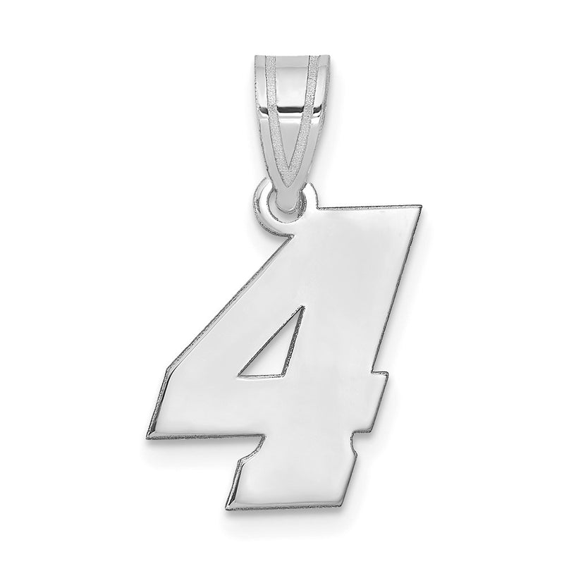 14K White Gold Polished Block Number 4 Pendant