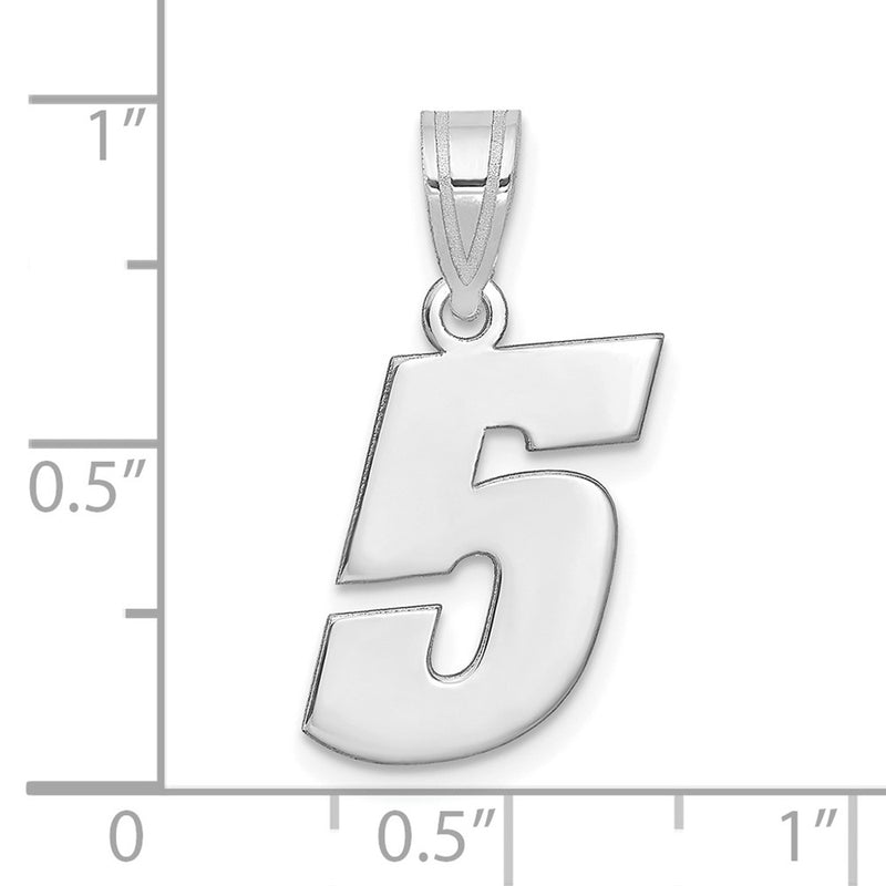 14K White Gold Polished Block Number 5 Pendant