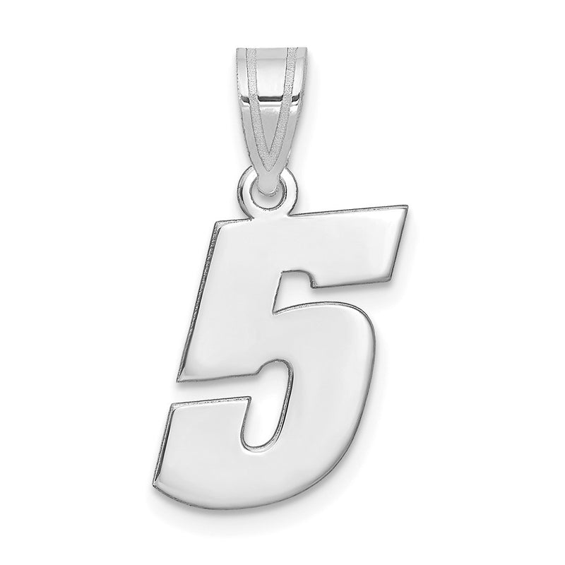 14K White Gold Polished Block Number 5 Pendant