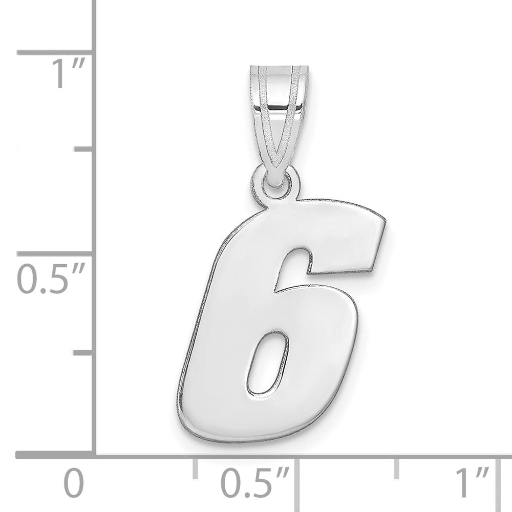 14K White Gold Polished Block Number 6 Pendant