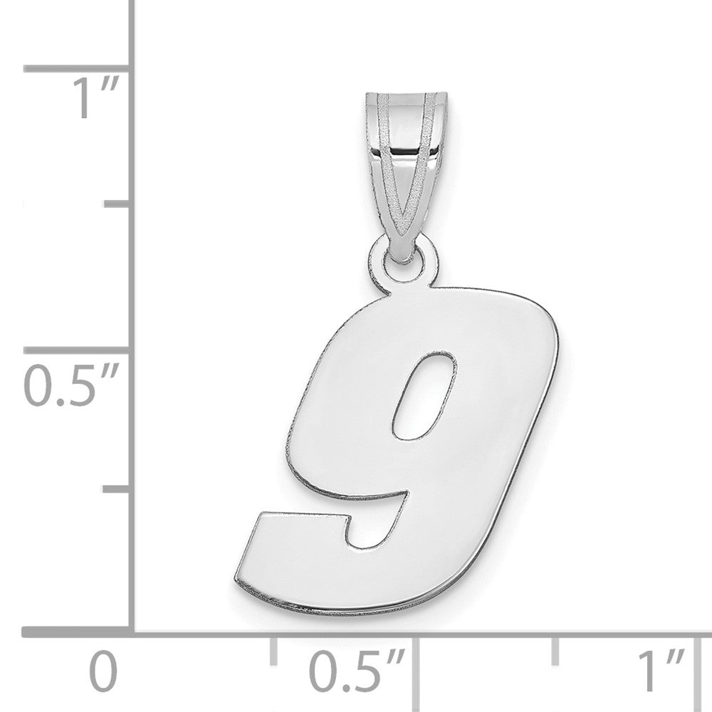 14K White Gold Polished Block Number 9 Pendant