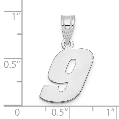 14K White Gold Polished Block Number 9 Pendant