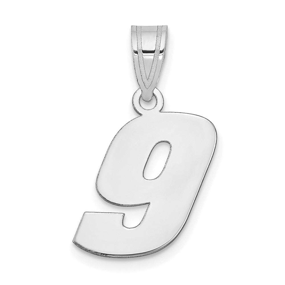 14K White Gold Polished Block Number 9 Pendant