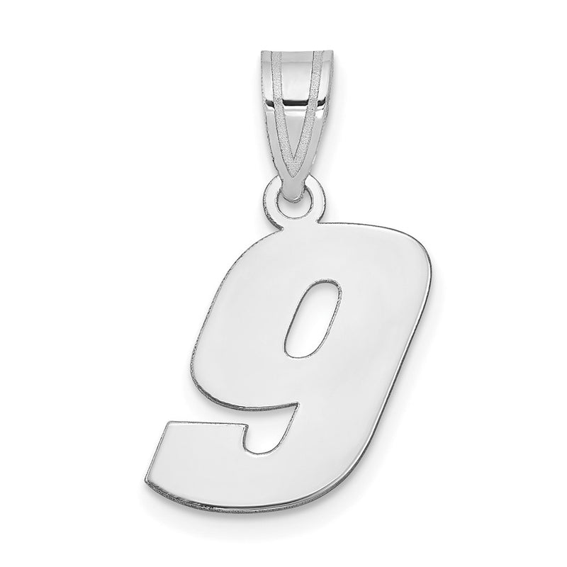 14K White Gold Polished Block Number 9 Pendant