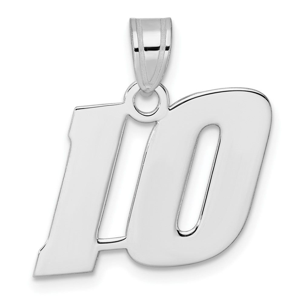 14K White Gold Polished Block Number 10 Pendant
