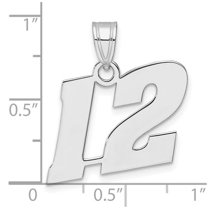 14K White Gold Polished Block Number 12 Pendant