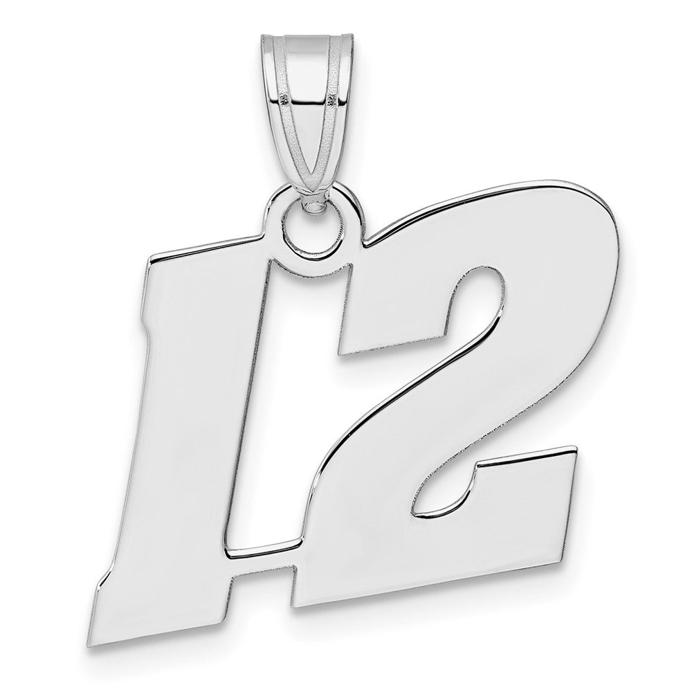 14K White Gold Polished Block Number 12 Pendant