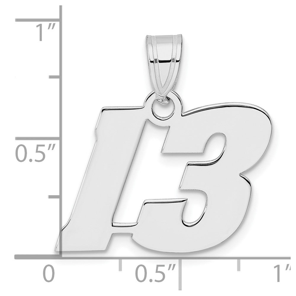 14K White Gold Polished Block Number 13 Pendant