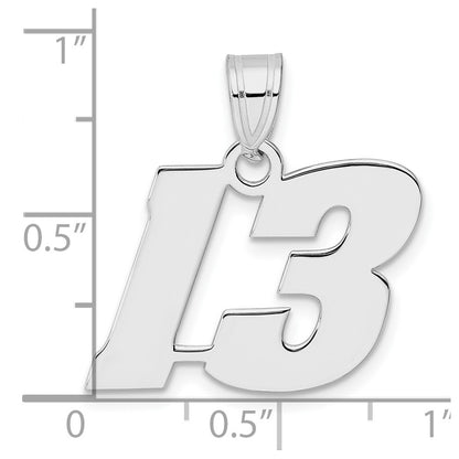 14K White Gold Polished Block Number 13 Pendant