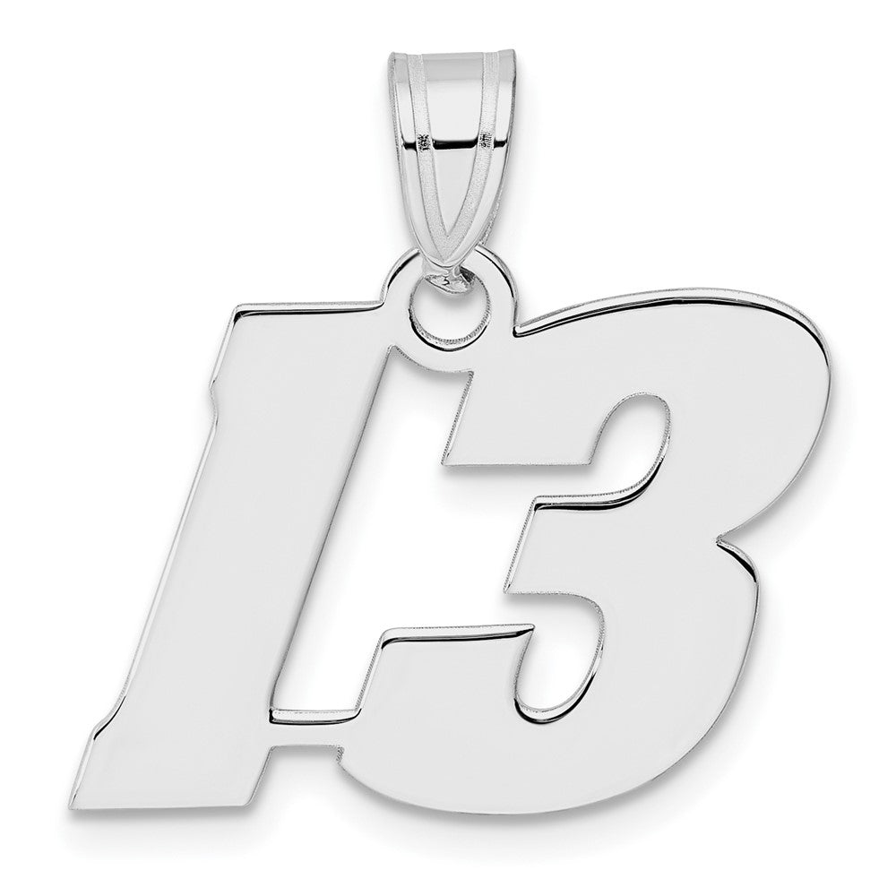 14K White Gold Polished Block Number 13 Pendant