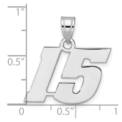 14K White Gold Polished Block Number 15 Pendant