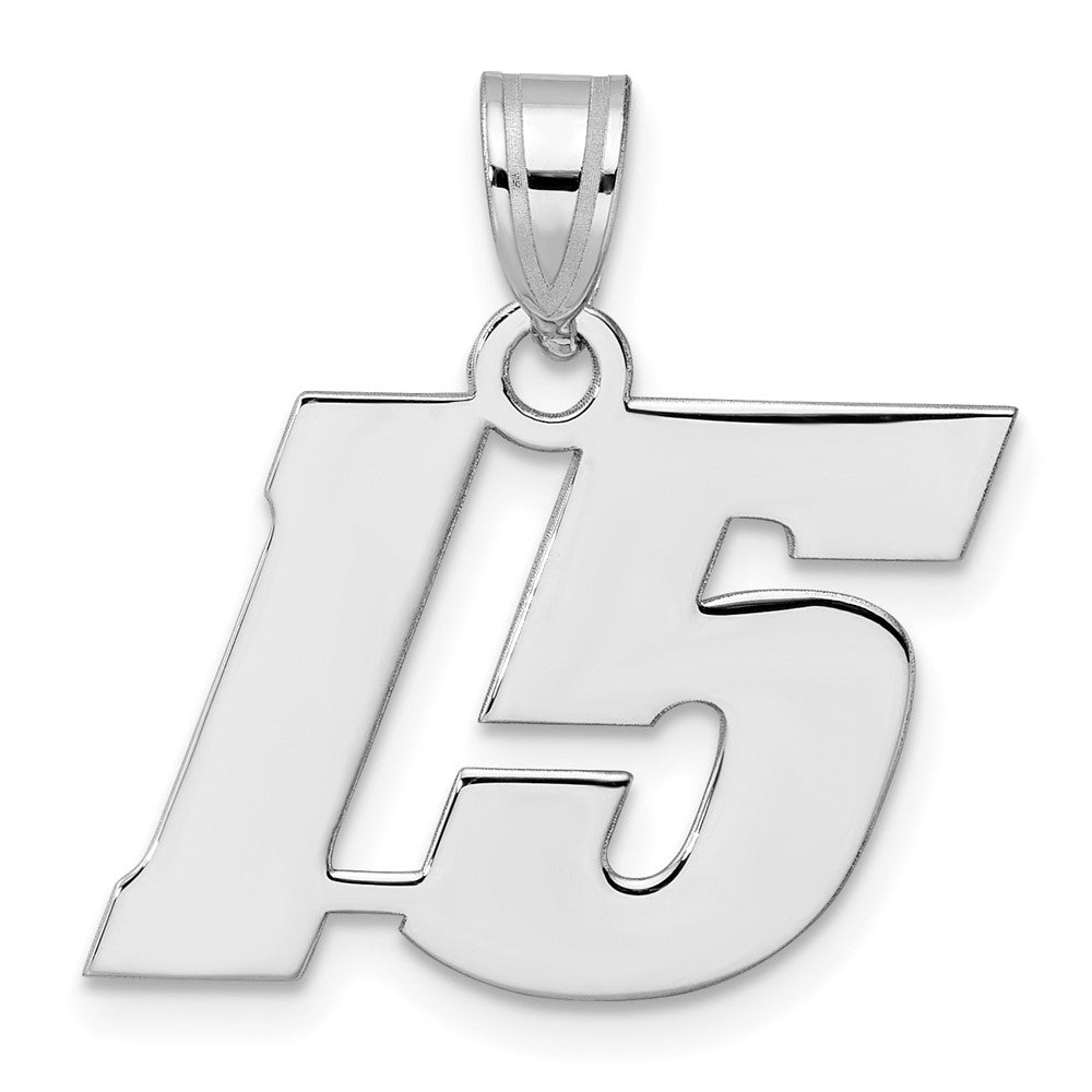 14K White Gold Polished Block Number 15 Pendant