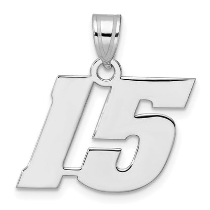 14K White Gold Polished Block Number 15 Pendant