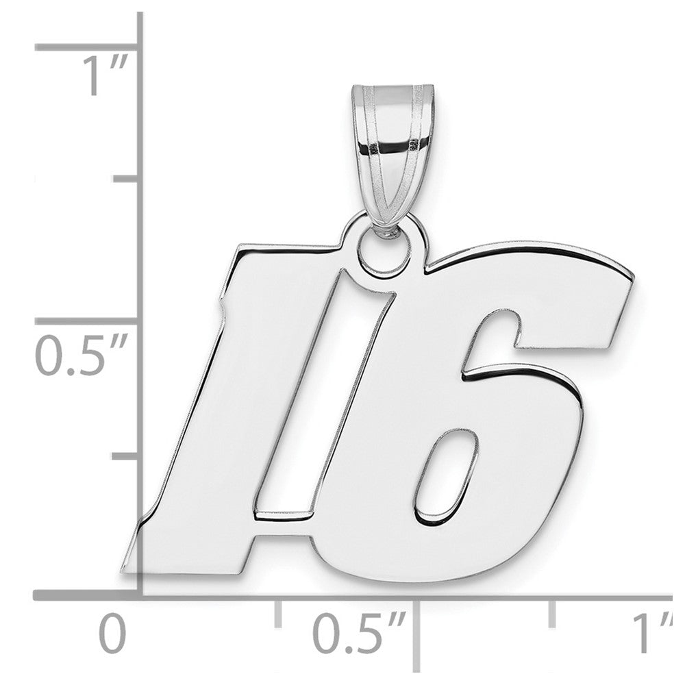 14K White Gold Polished Block Number 16 Pendant