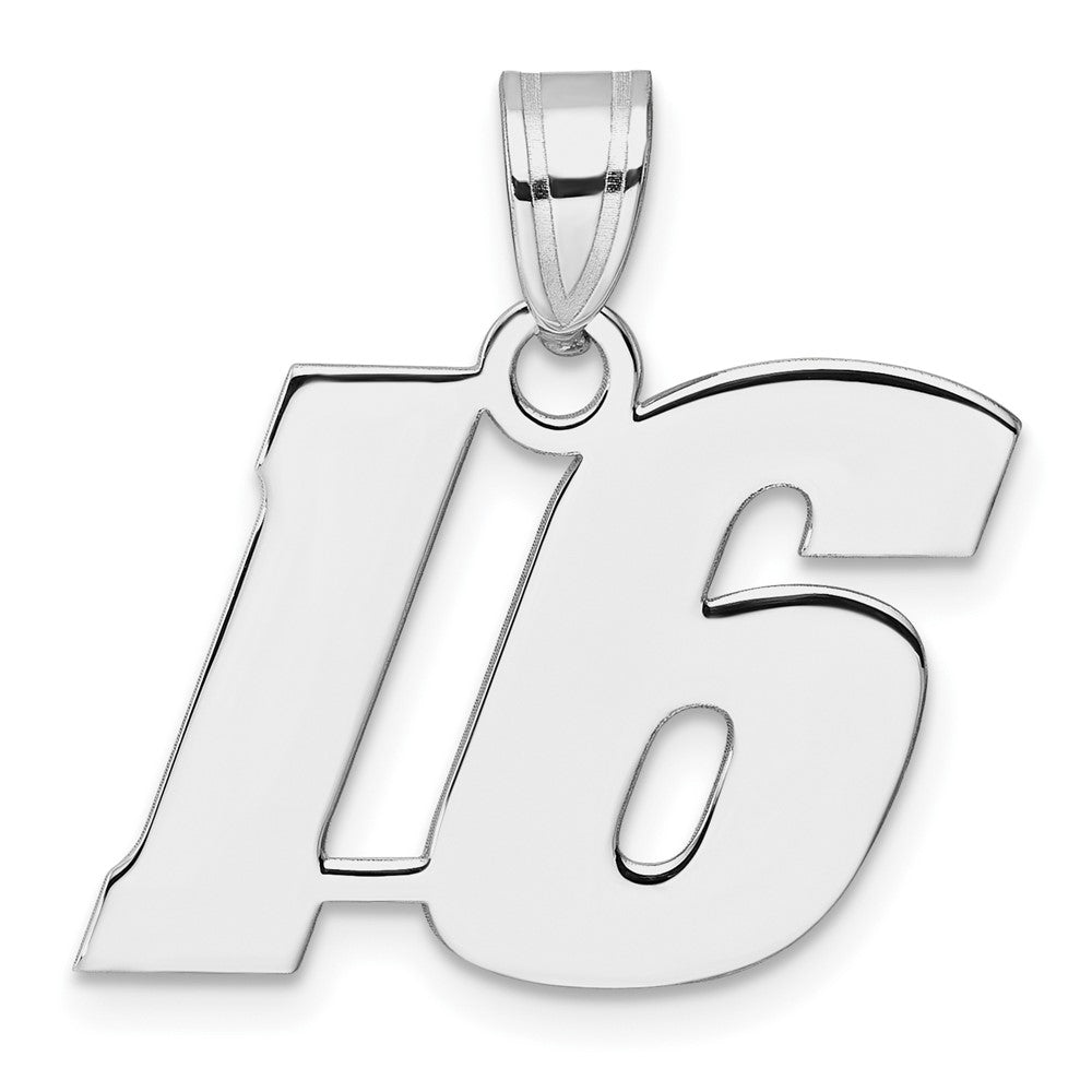 14K White Gold Polished Block Number 16 Pendant